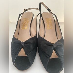 Salvatore Ferragamo Black Slingback Heels with Bow